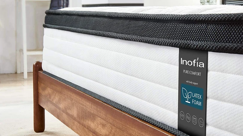 a close up image of inofia memory foam latex mattress