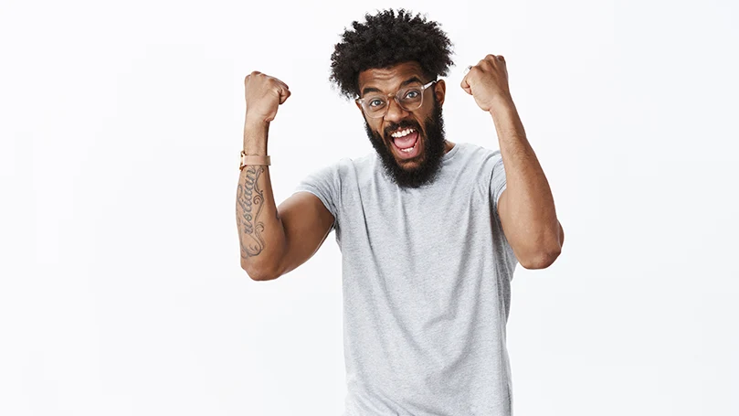 An image of an African American young man feeling energized.