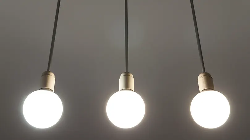 An image of sphere light bulbs.