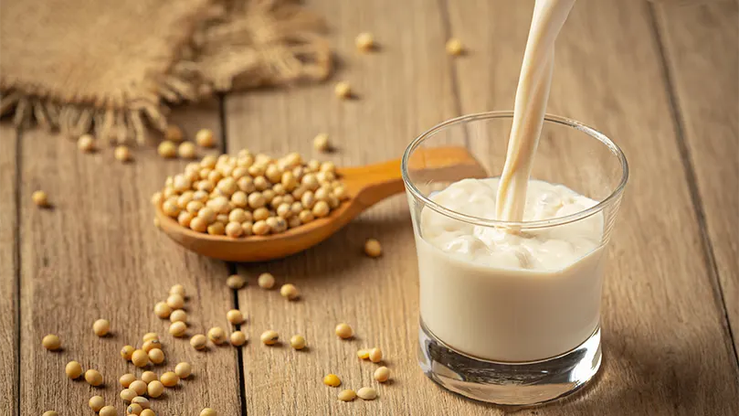 An image of a glass of soy milk.