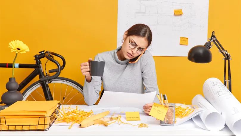 An image of a busy woman.